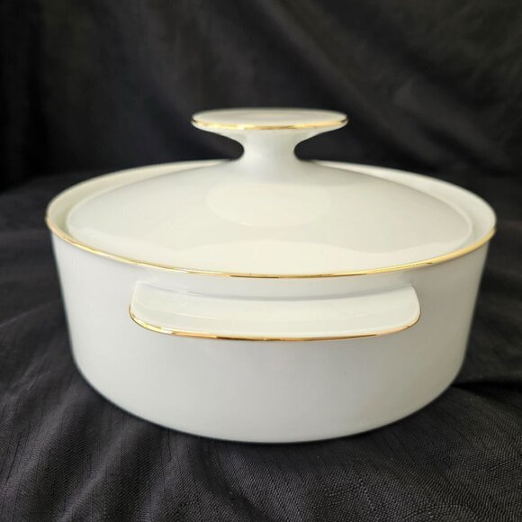 90s German Rosenthal Covered Caserole White Porcelain Gold Trim 10"L x 8"D x 5"H - Picture 10 of 12